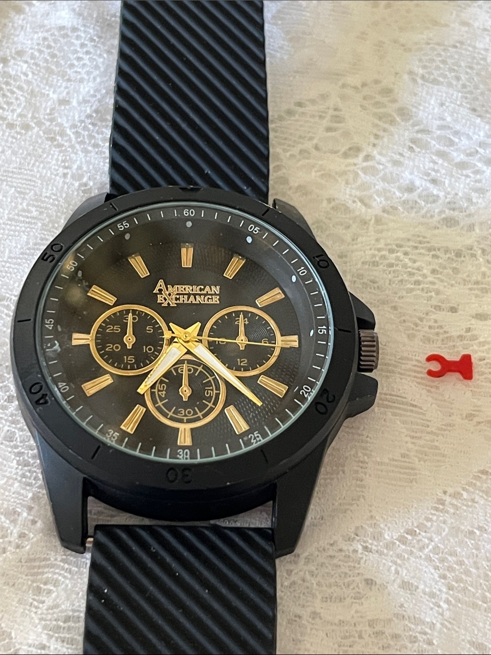 American Exchange Black Watch with Gold Accents and Black Strap